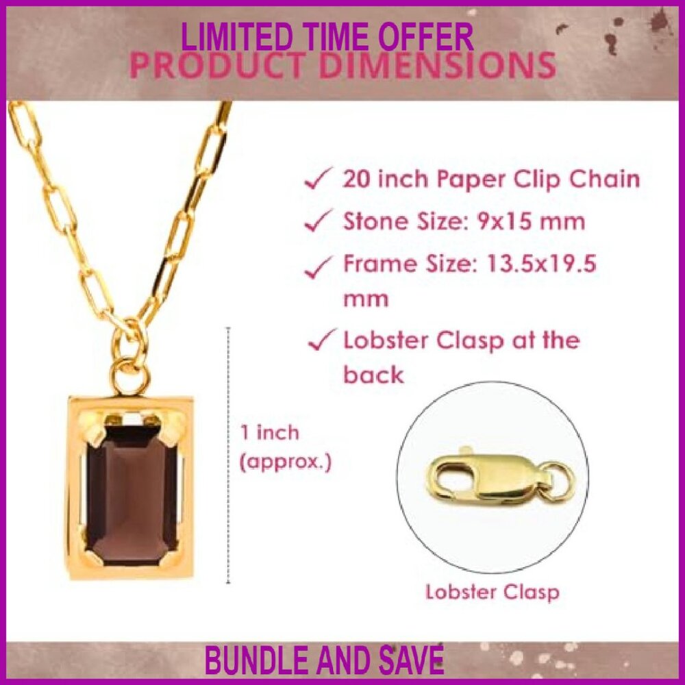 Gold Plated Rectangular Gemstone Necklace Adjusta… - image 6